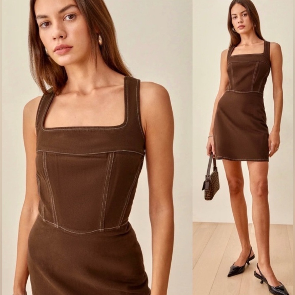 Reformation‎ Davies Bustier Denim Mini Dress, Size 0
